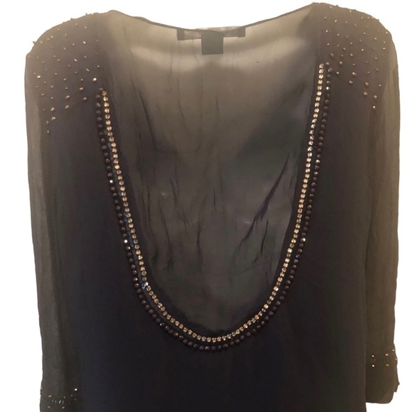 French Connection Beaded Shift Dress Sheer Back Navy Blue Size 8 Party E… - Picture 4 of 11